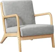 OIKITURE Modern Accent Chair - Wooden Armrest High Back Support with Comfortable Angle, Extra Large Armchair for Bedroom Living Room, 150KG Weight Capacity, Light Grey