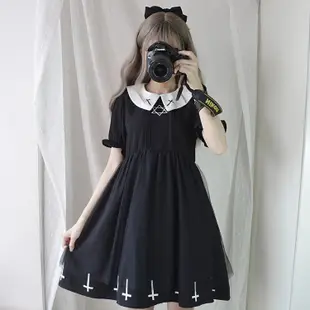 日系少女短袖連身裙Lolita暗黑學生日常羅莉裙洋裝