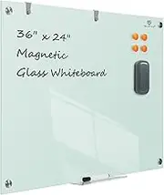 TSJ OFFICE Glass Dry-Erase Board - 36 x 24 Inches Wall Mounted Whiteboard with Magnetism, Large Frameless Glass White Board for Office, Home & School