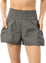 ZEYUAN Women Running Shorts 2-in-1 with Pockets Wide Waistband Coverage Layer Liner Sport Shorts for Fitness Workout Cycling Athletic Gym Home Sportswear 1 Piece