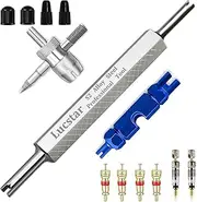 Tire Valve Stem Removal Tool Kit, R134A R12 A/C Schrader Valve Stem Core Remover Tool for Car Bicycle Tyre RV Truck, 4 Schrader/Presta Valve Caps, 6Pcs Valve Core, 3 Automotive Tools Wrench (A-13)