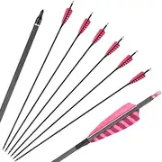 32-Inch Carbon Arrows 4-Inch Feather Fletching Replaceable Points Hunting Arrows Targeting Arrows Spine 400 Recurve Bow Longbow Hunting Bow(Pack of 6)