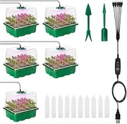 HHWRT Cells Seed Starter Tray, 5-Set Seed Starter Tray Kits, Reusable Plant Germination Trays with Humidity Lid, Base Mini Greenhouse Germination Kit for Seeds Growing Starting