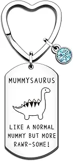 [QMVMV] Funny Mummy Gifts Mummysaurus Keyring from Daughter Son Birthday Christmas Thanksgiving Mothers Day Gifts for Mummy Mother Mama Mum, Silver, One Size