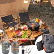 Camping Cookware Set Picnic Portable Cook Pot Bowls Kit Hiking Backpacking Gear