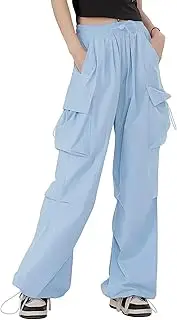 [HENGAO] Girls Cargo Pants Casual Jogger Loose Fit Streetwear Parachute Pants