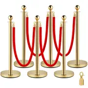 VEVOR Stainless Steel Stanchion Post Queue 6PCS Pole w/ 4 Red Velvet Ropes, Crowd Control Barriers w/Fillable Base for for crowd control in theaters,
