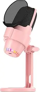USB Microphone Computer Mic Kit with Tripod Noise Reduction Plug & Play One Key to Mute for Gaming/Meeting/Live Streaming/o Recording/Video Compat with iOS/Android/Windows/PS5/LI - Pink Pink