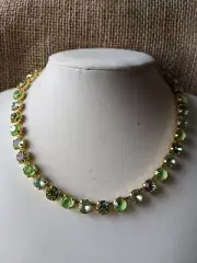 Swarovski Green Peridot And Mint Crystals Necklace And Earrings In Matte Gold