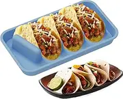 Taco Plates, Reusable Dish Set, 3-Divider Design, Silicone Serving Platters, 11.22x6.5 inches, Ideal for Bar Supplies, Decorations, Home Events, Casual Dining, Taco Nights
