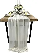 EH Linen 13ft Ivory Chiffon Table Runner, 29x156 Inches Romantic and Rustic Boho Wedding Runner, Sheer Bridal Party Decorations