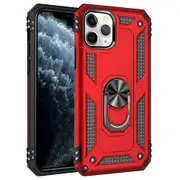 For Apple iPhone 11 Pro Case, Military Grade 360 Degree Rotating Metal Magnetic Ring Car Mount Holder Kickstand Shockproof Heavy Duty Cover (Red)