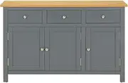 Buffet Sideboard Solid Oak Wood 110cm, Modern Dining Room Storage Cabinet with 3 Doors and 2 Drawers, Sturdy & Spacious for Home Office