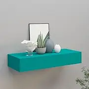 Wall-Mounted Drawer Shelf in Blue MDF with Metal Frame 60x23.5x10cm, Floating Solid Ledge for Kitchen, Bathroom, Rustic Wall Shelves Decor, Includes Mounting Materials