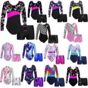 Kids Girls Gymnastics Dance Outfits Ballet Dance Biketard Unitards with Shorts
