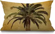 Palm Tree Cushion Cover Hawaiian Tropical Palms Leaf Vintage Green Yellow Waist Lumbar Cotton Linen Throw Pillow case Pillow Cover for Sofa Home Decorative Oblong 12x20 Inches 30 x 50 cm
