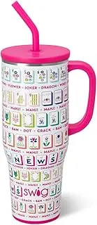 Swig Life 40oz Mega Mug, 40oz Tumbler with Handle and Straw, Extra Large Insulated Tumblers, Cup Holder Friendly Travel Mug (Mahjong)