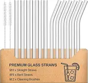 [T Tersely] 14 Pack Reusable Glass Straws, Set of Reusable Drinking Straw Including Straight and Bent Straws with Cleaning Brushes for Smoothies, Milkshakes, Juice, Tea