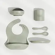 Deluxe Silicone Baby Feeding Set - Premium Quality BPA-Free Utensils and Dinnerware for Safe and Easy Mealtime (Olive)