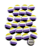 LGBTQ+ Non-Binary Pride Flag Pinback Buttons - 1 Inch Round - 25 Pack