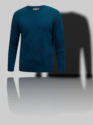 $396 Neiman Marcus Mens Blue Wool-Cashmere Tonal Argyle Crewneck Sweater Size S
