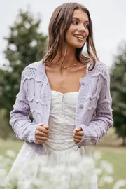 [PUP4] Aidy Crop Button Front Cardigan - Lilac XS lilac
