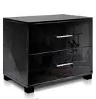 High Gloss Finish Glossy Bedside Table - Black Bedroom Furniture