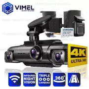 Triple Lens Dash Camera 24/7 UHD 4K 256GB Security Parking Radar Hardwired Kit