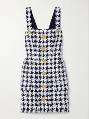 [Balmain] Balmain - Button-embellished Frayed Tweed Mini Dress - White - FR 42 FR 42 White
