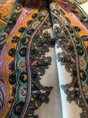 $395 New EXQUISITE ETRO crepe silk SCARF,calcutta,45x140cm,55", ivory-Comes gift