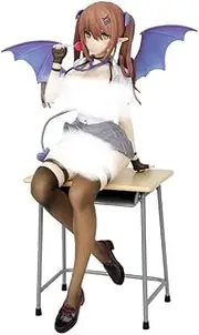 Devil Girl Rumiru Figures Statue 22cm/8.7Inch Pink Cat Sitting PVC Character Statue Cosplay Figurine Collectible Toy Gift