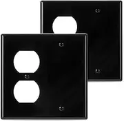Bates- 2-Gang Combination Wall Plate, 2 Pack, 1 Duplex/1 Blank Standard Size, 2 Gang Wall Plate, Outlet Covers, Wall Plates, black color
