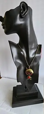 Betsey Johnson Dark Tone Crystal studded Worry Doll Pendant Necklace