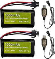 Fytoo 2PCS 7.4V 1000mAh 2S Li-ion Battery with SM-3P Plug and USB Charging Cable Suitable for DE82 TK3086B G20601 RC Car TK-3082B Stunt Flip Car Battery C60 Truck Battery