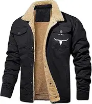 [Generic] Warm Casual Jackets for Men Fleece Jacket Men's Winter Jacket Lined Jacket Warm Trucker Jacket Multiple Pockets Mens Zip up