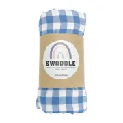 Annabel Trends Muslin Baby Swaddle Sleeping Blanket Wrap 120cm Gingham Blue