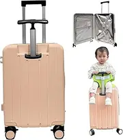 [Peosaard] Kids Ride On Suitcase, 20-Inch Carry-on With Seat & 4-Spinner Wheels, Compartmental Luggage With Tie Tod & Bag Hooks for Travel (Style 1)