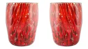 Pair of Murano Glass Drinking Art Tumblers Red Multi Handmade Millefiori