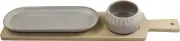 3-Piece Tapas Serving Set – Stoneware Bowl & Plate with Bamboo Tray for Dips, Snacks, Appetisers, Antipasto & Entertaining – Ceramic Tapas Platter Set for Gifting & Stylish Table Setting