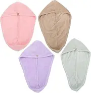 IWOWHERO 4Pcs Microfiber Hair Drying Caps Quick Drying Water Absorbent Bath Caps Solid Colors Lilac Light for Home Use and Travel
