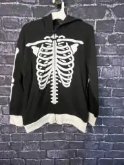 Mad Engine Boy's LARGE Black Hoodie With Mask Skeleton Sweatshirt Sweater