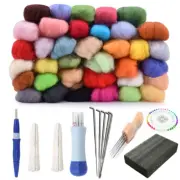 Multicolor Wool Soft Fibre Roving Set+Needle Felting Kit Hand Craft Spinningss