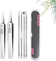 Fecong Stainless Steel Blackhead Removal Kit, Kit De Acero Inoxidable Para Eliminar Puntos Negros, Precision Tweezers for Blackheads, Precision Pimple Popper Tool Kit, Blackhead Extractor (D-6PCS)