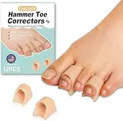 Hammer Toe Straightener Corrector - Toe Corrector(12pcs, Nude), Soft Gel Toe Splint Relief for Bunion, Hammer Toes, Crooked, Curled, Claw Toes (2 Different Sizes, M/S)
