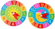 Kisangel 2PCS Cartoon Wooden Clock Educational Clock Learning for Fun Cognitive Development Sun Moon Style Design for Early Learning and Coordination Skills