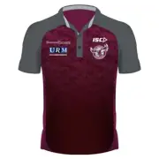 Manly Sea Eagles Performance Polo Size Small Dark Scarlett/Carbon ISC NRL 19
