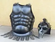 Maximus Gladiator Helmet Medieval Roman Armor Gladiator Costume w/Muscle Jacket