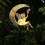 Solar Lights Outdoor Garden Decorations,Moon Fairy Solar Light, with Solar Stake Crackle Glass Globe,Waterproof Warm Yellow LED Light Decorations for Pathway Lawn Patio Courtyard