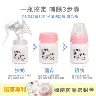 新款 Double Love玻璃奶瓶120ml寬口奶瓶+奶嘴組+密封蓋(母乳儲存瓶)【EA0060】 (5.4折)