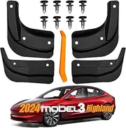 4Pcs Mud Flaps Set for Tesla 2024 2025 Model 3 Highland, Splash Guards Mudguard Fender for Model 3 Highland, No Drilling Required Car Fender Kits, Mudflaps Exterior Accessories for Tesla